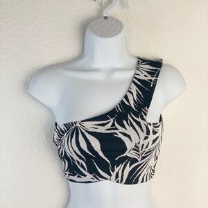 Zara Jacquard Black White Palm Leaf One Shoulder Top Sz M